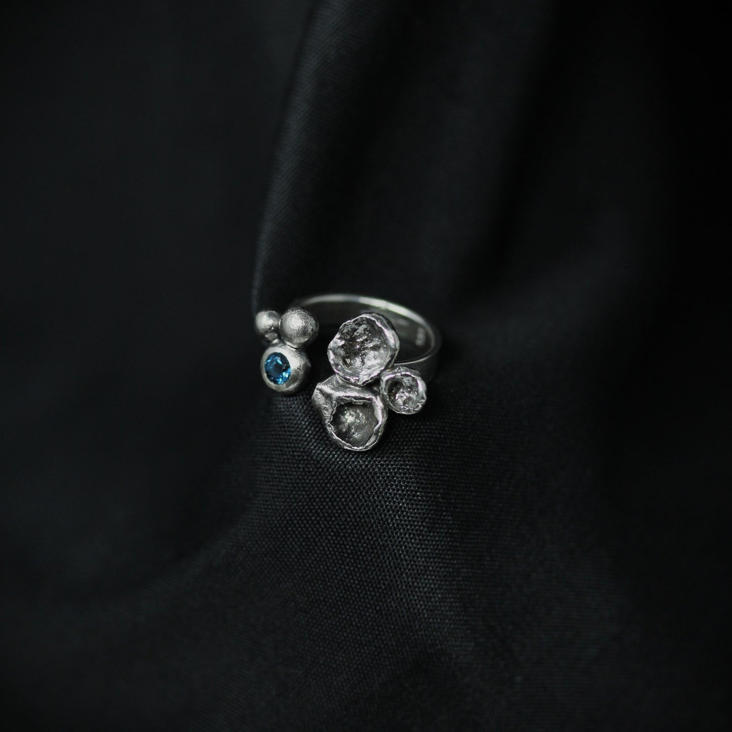 London Blue Topaz Pebbles and Water Cast Ring