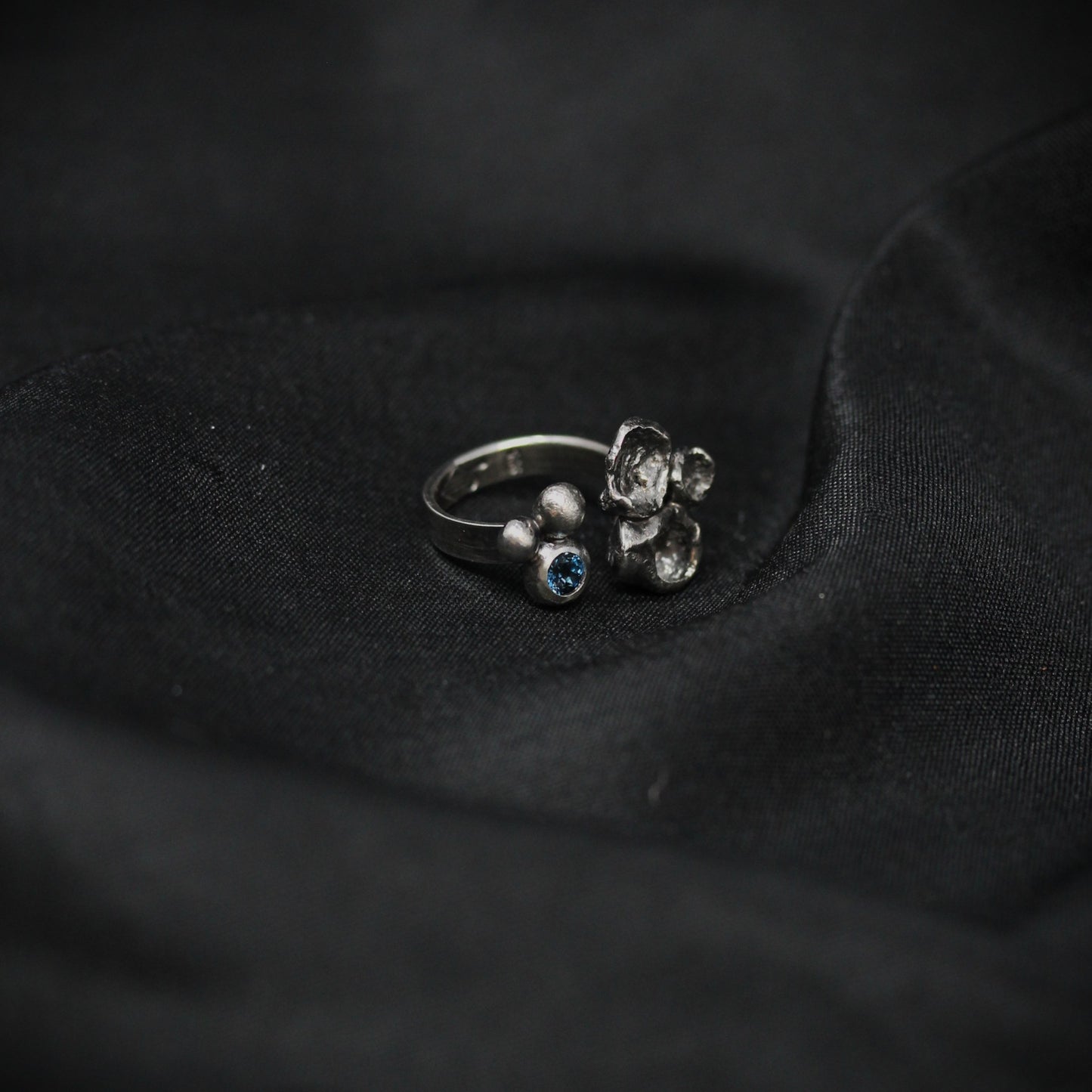 London Blue Topaz Pebbles and Water Cast Ring