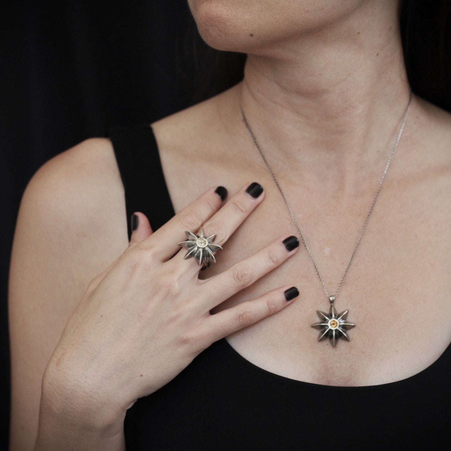 Yellow Citrine Star Flower Ring