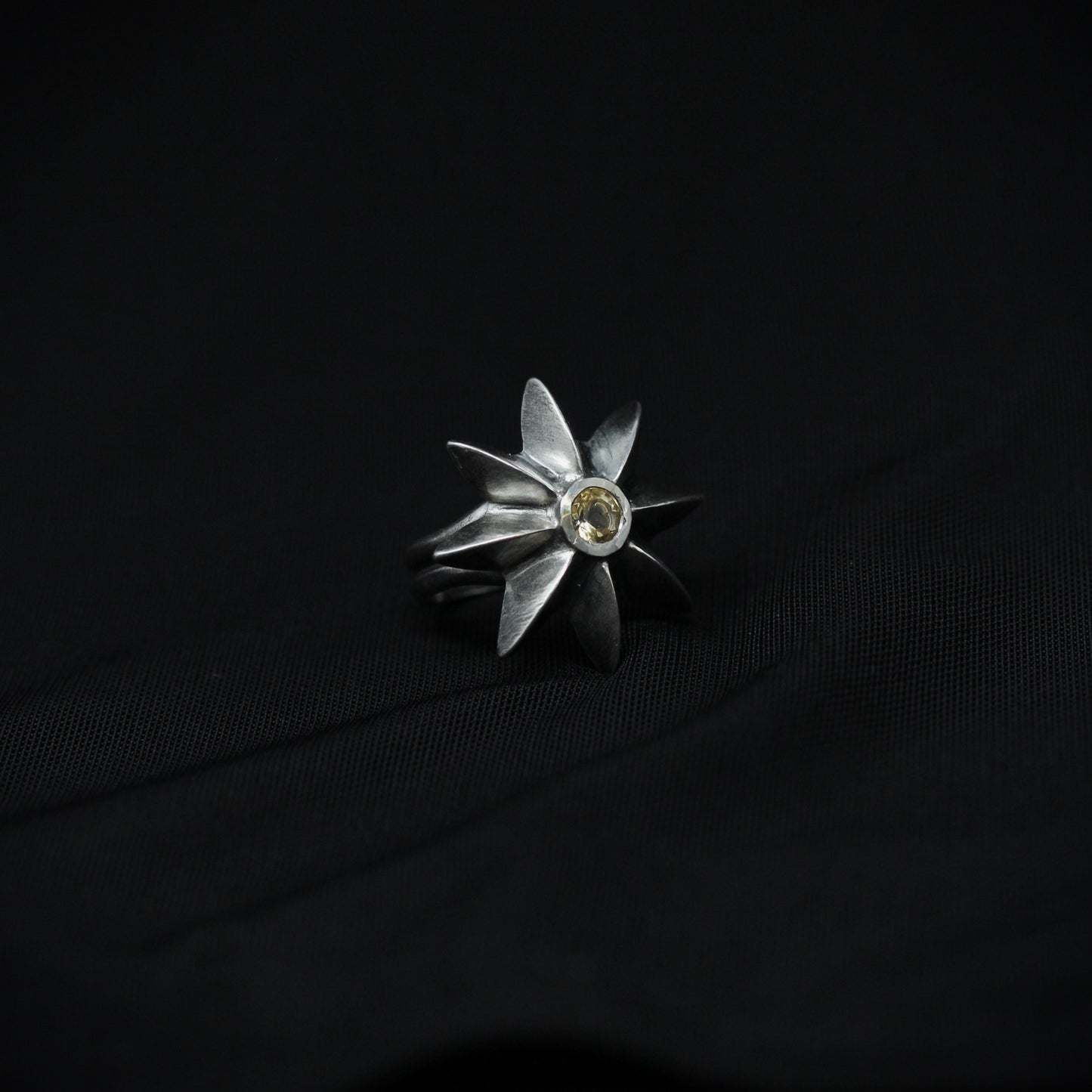 Yellow Citrine Star Flower Ring