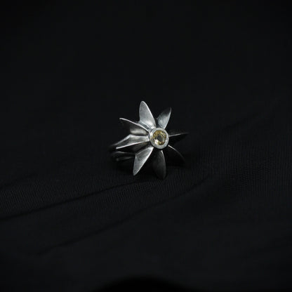 Yellow Citrine Star Flower Ring