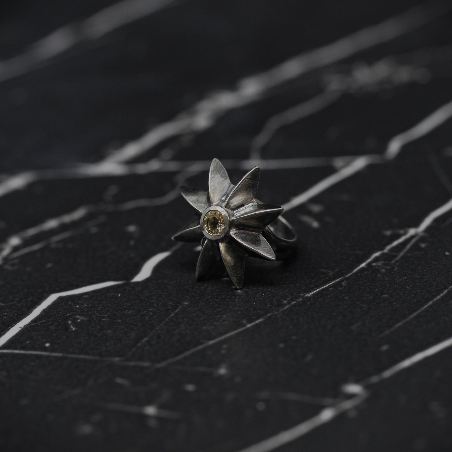 Yellow Citrine Star Flower Ring