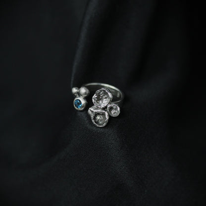 London Blue Topaz Pebbles and Water Cast Ring