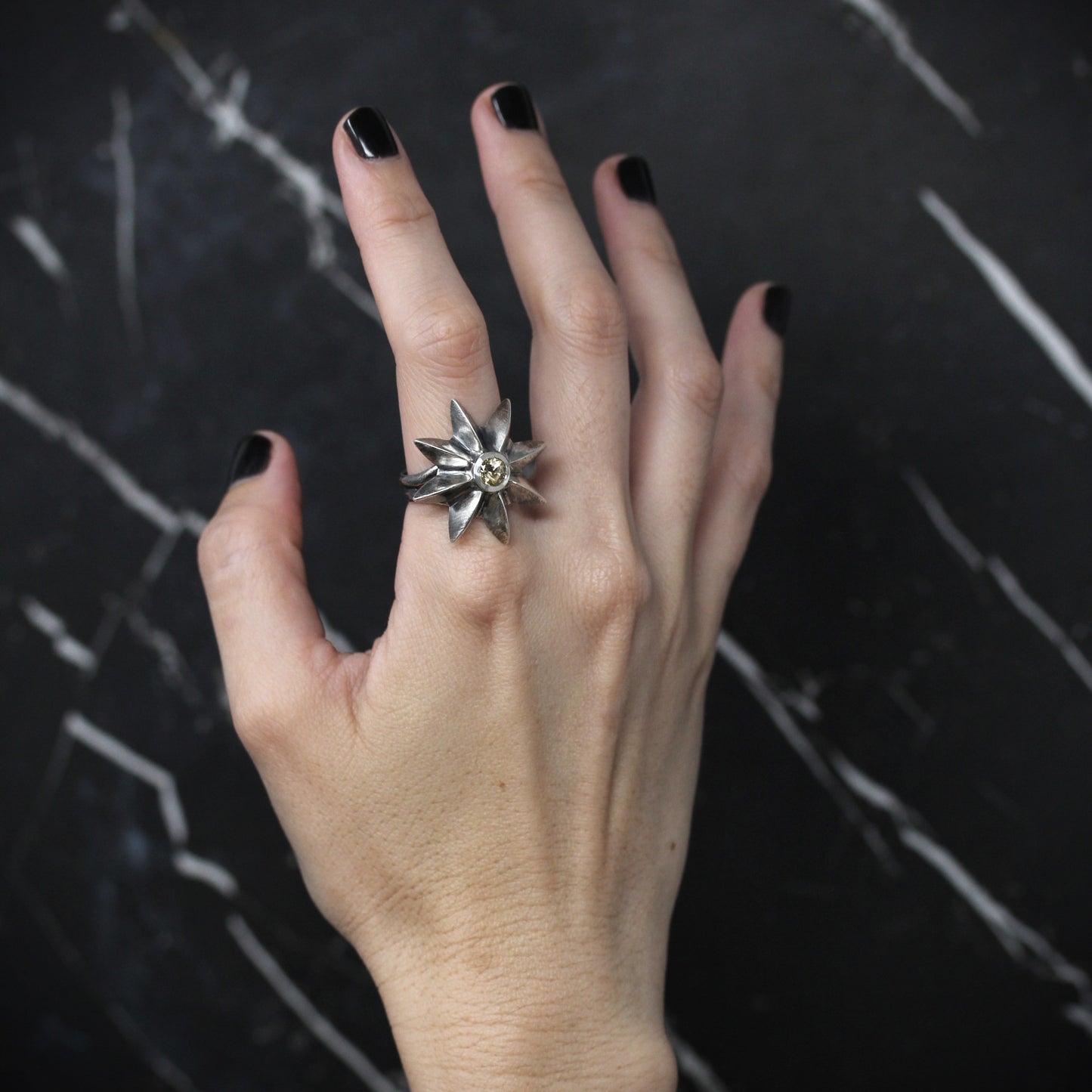 Yellow Citrine Star Flower Ring