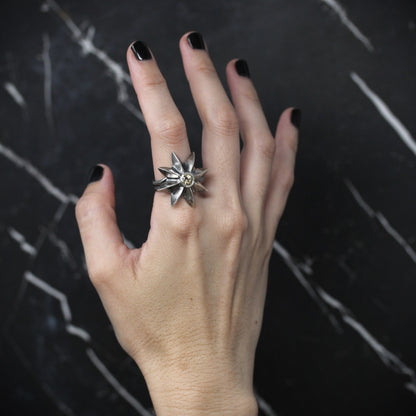 Yellow Citrine Star Flower Ring